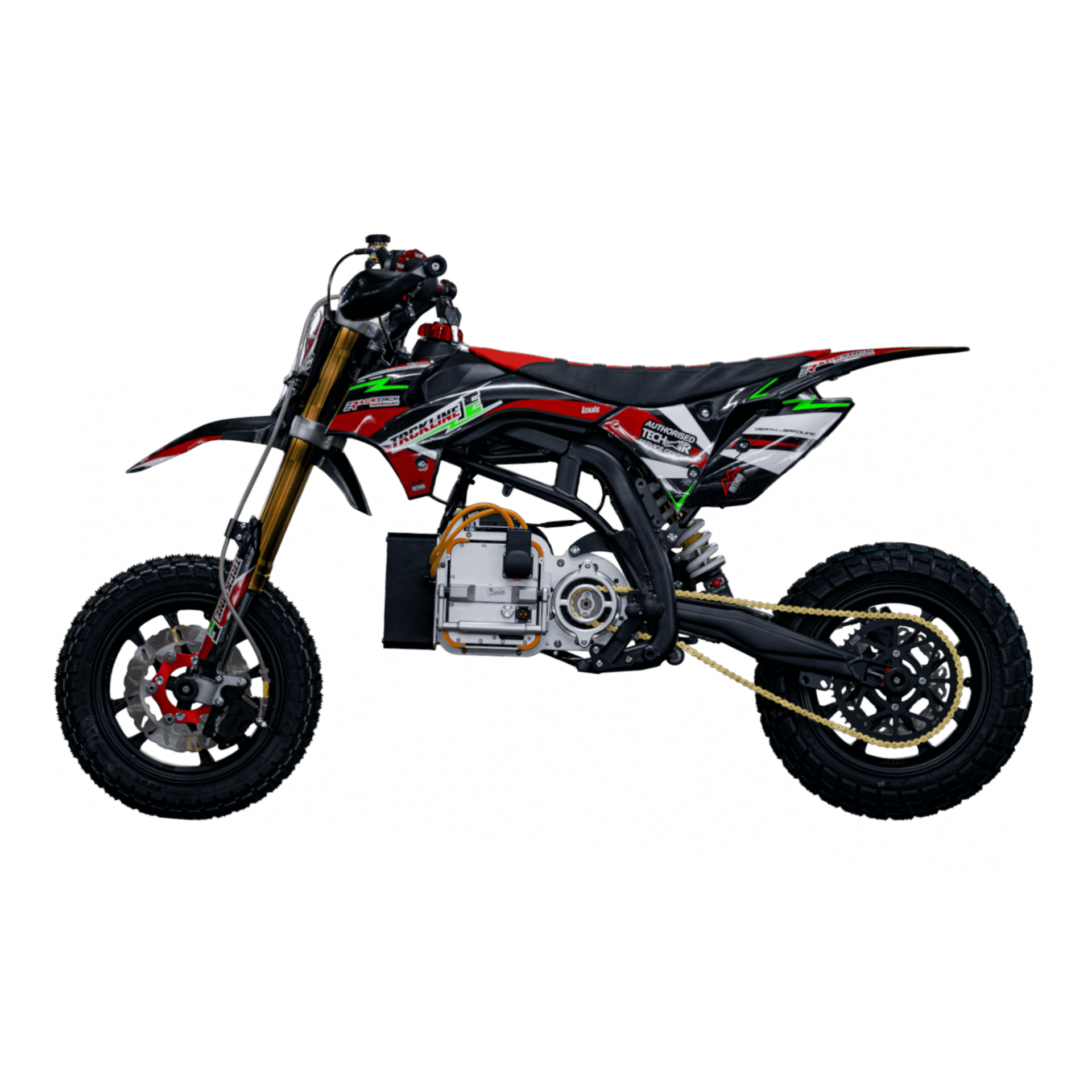 Trckline E - DropIn72V 1 Trckline E DropIn72V Elektro Pitbike Seitenansicht links 72V Motor Akku